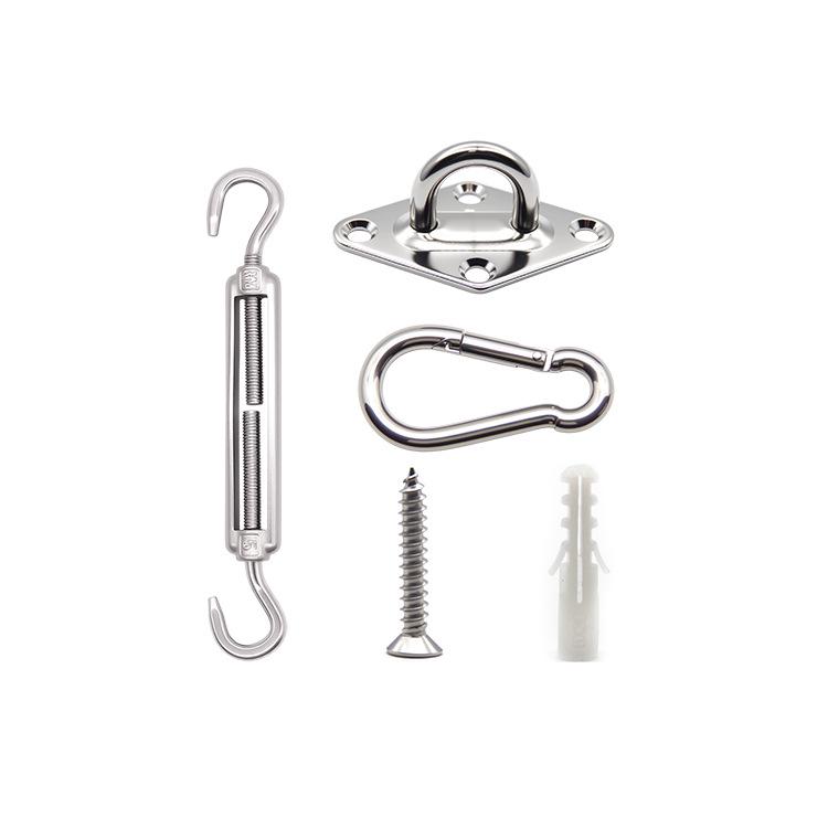 

304 Stainless Steel Sun Shade Sail Accessories Set: Quadrilateral Awning Kit with Eyepad, Turnbuckle & Snap Hook Custom Set