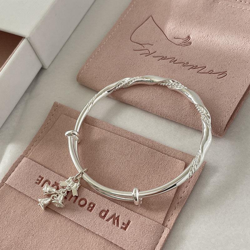 Silver-Plated Dreamy Braided Bracelet with Bow and Christmas Bells - French Style Gift for Girlfriend