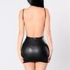 New Women'S Fashion V-Neck Sleeveless Latex Pu Leather Club Clothing Spring Summer Black Backless Party Dress Fancy Lingerie Cosplay Dress