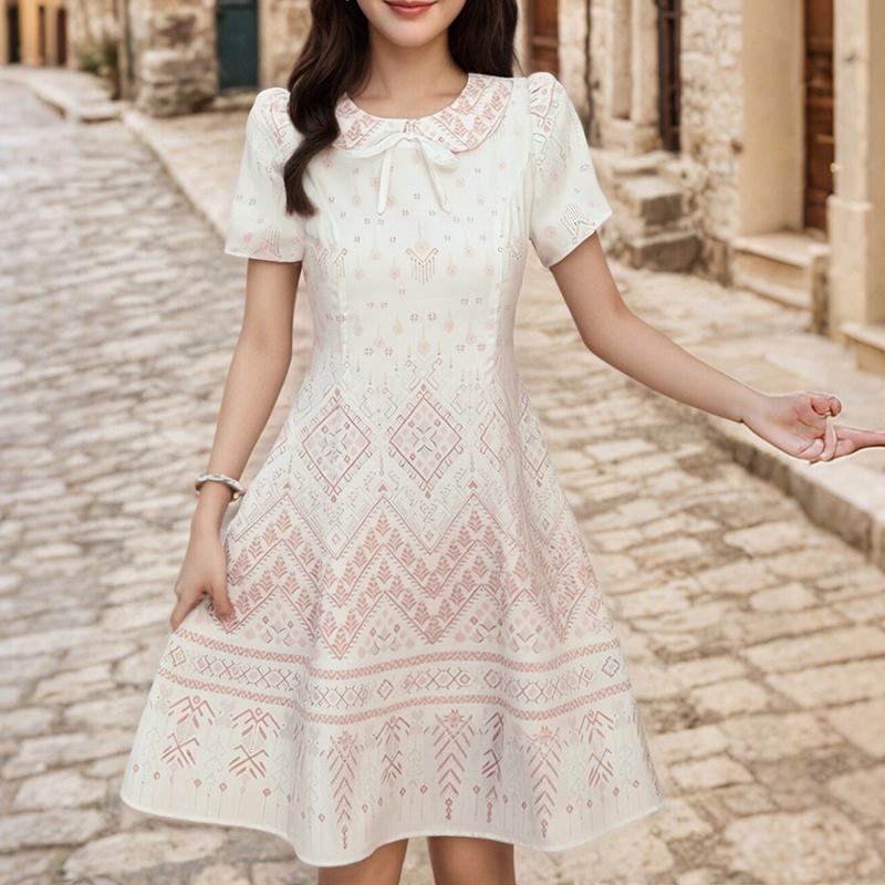 

ZANZEA Women Casual Doll Collar Summer Short Sleeve Print Dress S білий