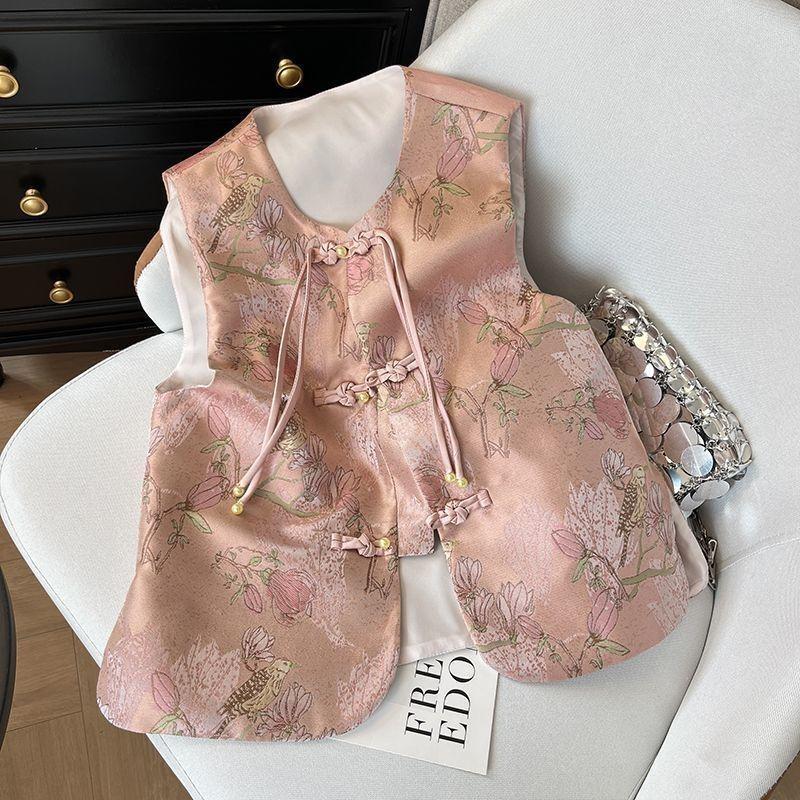 

Весна и Осень новый продукт ретро Анкара красный женский принт новый антикварный высококлассный литературный темперамент топ M [Recommended below 50kg] розовый