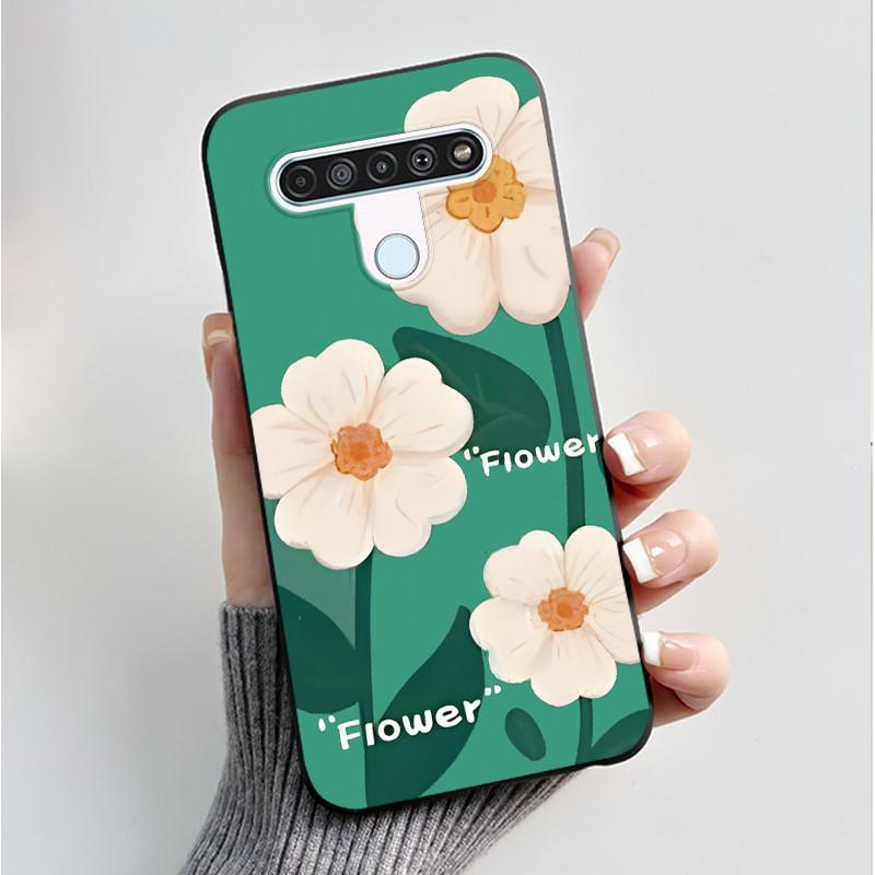 For LG Q61 LM-Q630N Slim Black Soft Silicone Case Luxury Fashion Flower Butterfly Painted Cover for LG K61 Q61 Q 61 Phone Casing