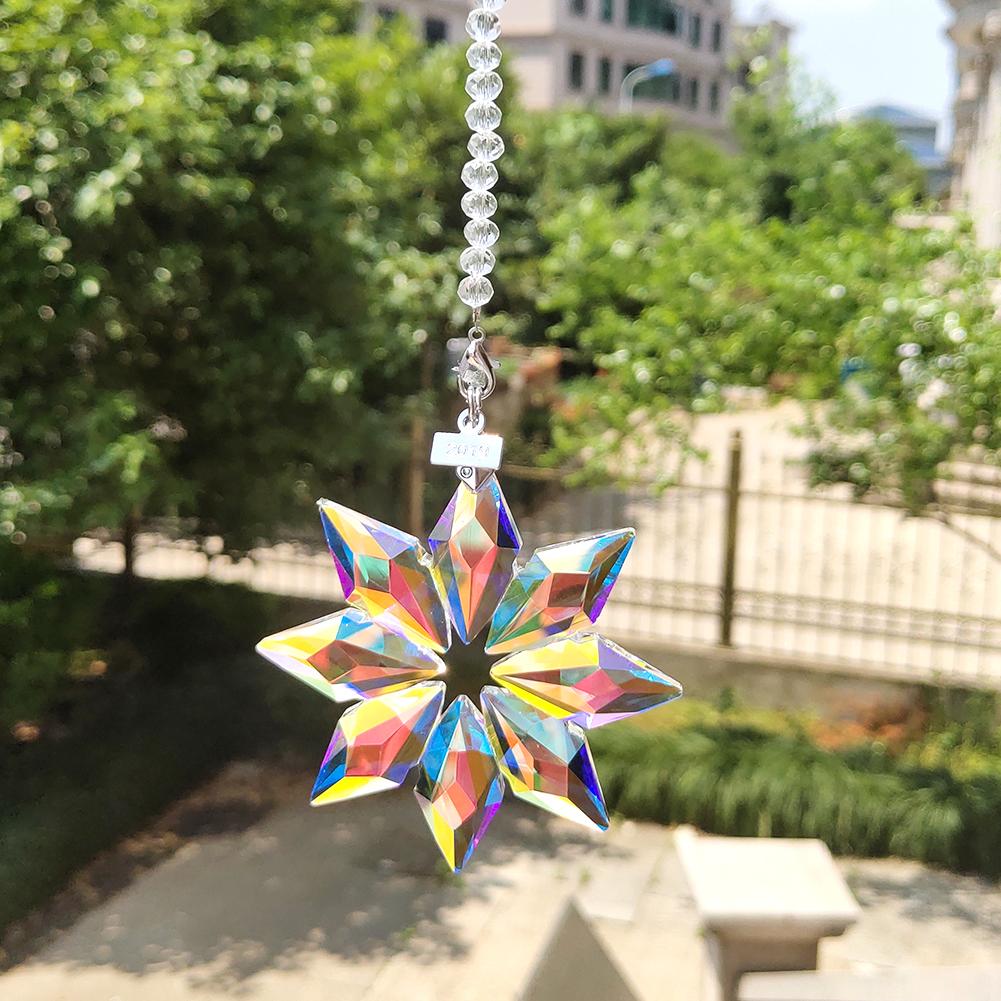 80MM Schneeflocken Sonnenfänger Kronleuchter Kristalle Prismen Glas Kristall Anhänger DIY Handarbeiten Hängender Schmuck Auto Deko Geschenke