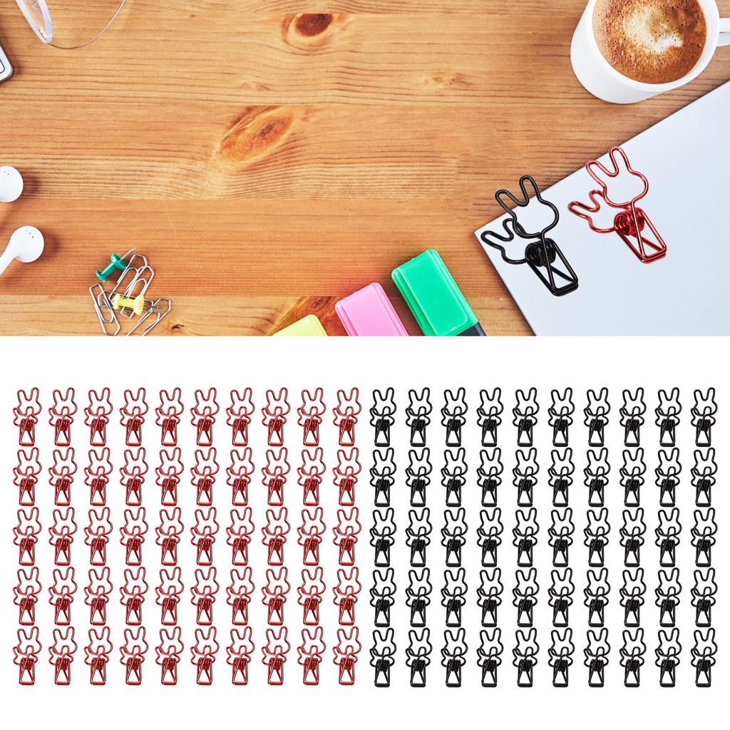 100Pcs Bunny  Clips Hollow Out Strong Metal Multi Purpose Small Paper Clips for Bags Clothes D