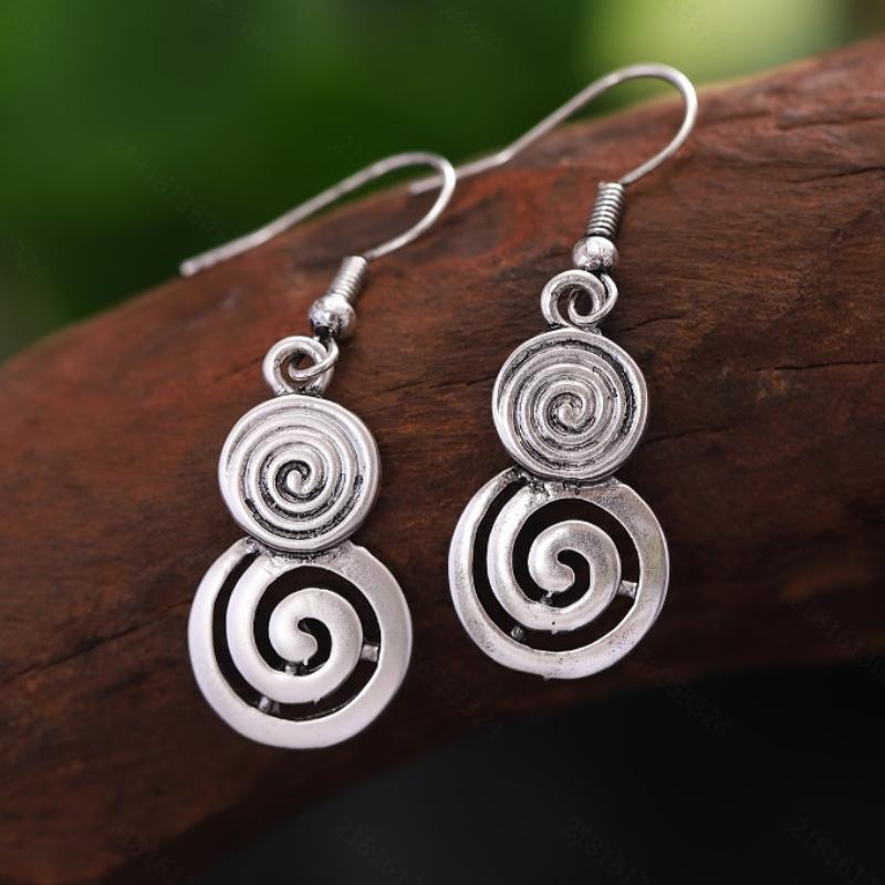 Vintage Ethnic Style Size Swirl Earrings Necklace Jewelry Two Piece Set For Women Elegant Bohemian Jewellery Accessories Gifts