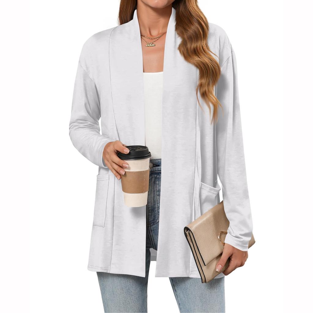 Women's Lightweight Cardigan Sweaters Open Front Long Sleeve Casual Loose Thin Cardigans With Pockets