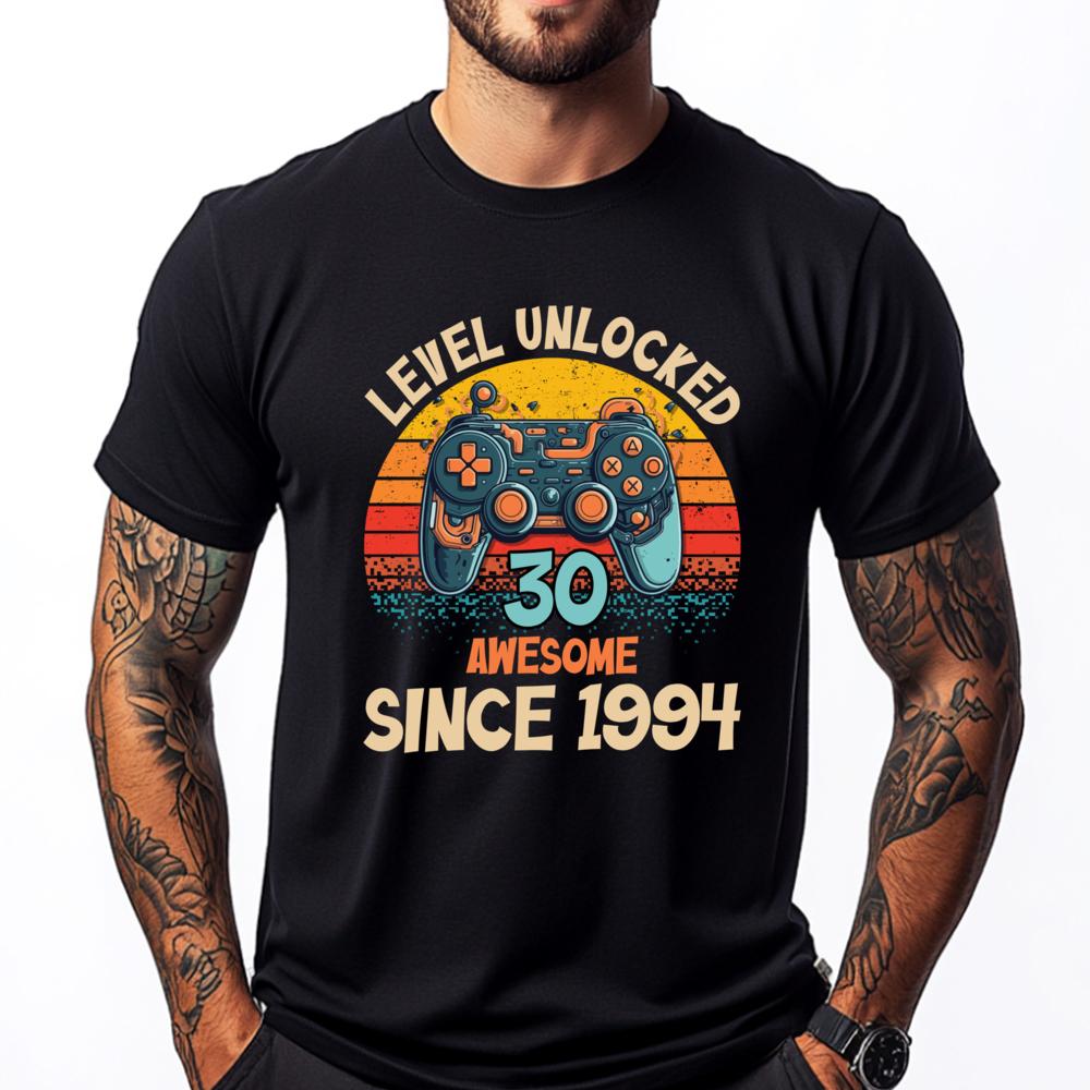 Level 30 Unlocked Awesome Since 1994 Video Gamer White Graphic Tee Anime T Shirts T Shirt for Men Graphic - Men s Summer Cott... S разноцветный