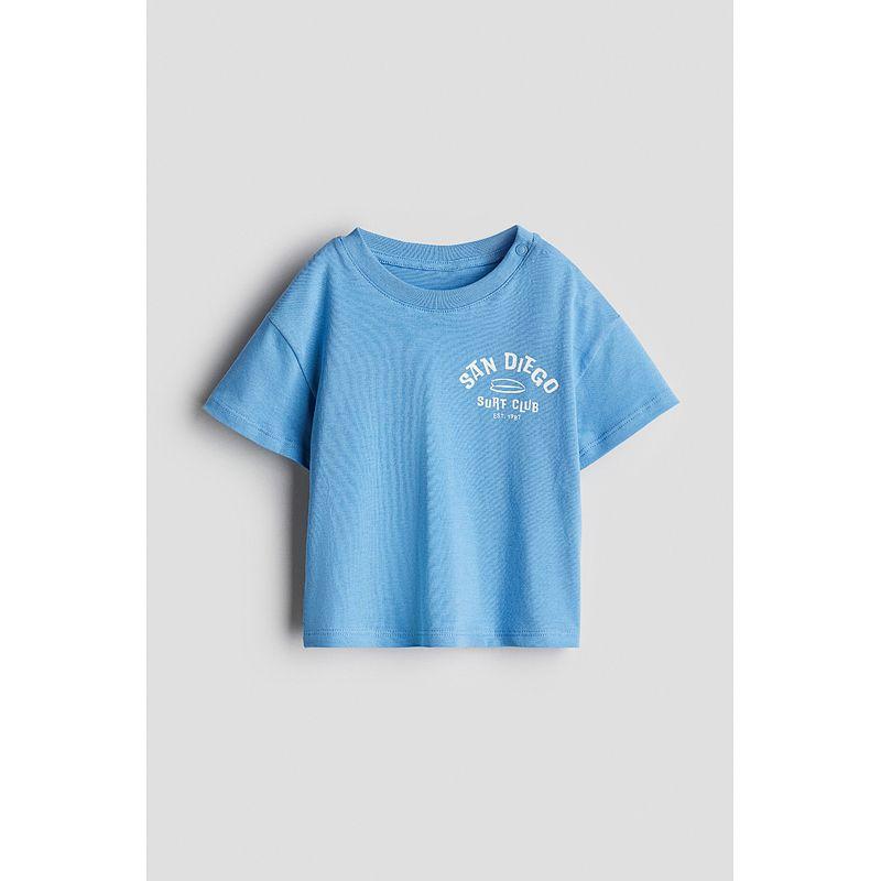 

HM Children s Clothing Baby Boy T-shirt 202 Summer New Arrival Print Western Style Cotton round Neck Short Sleeve Tops 1268566 Blue/San Diego 90/52
