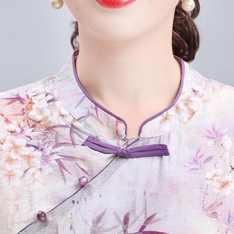 Elegant Summer Cheongsam Dress for Middle-Aged Women