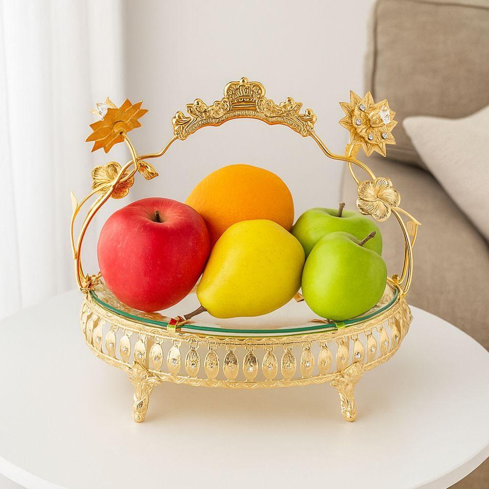 European Style Metal Fruit Plate Portable Handle Retro Storage Basket  For Home Kitchen Bar