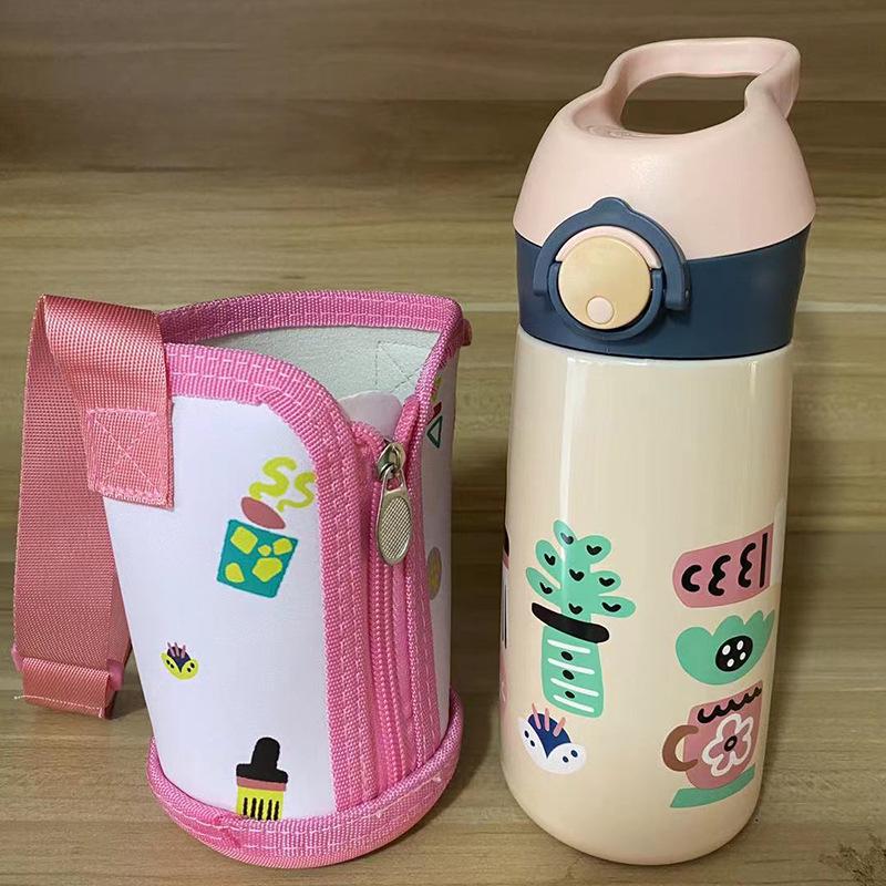 Children's Stainless Steel Insulated Straw Cup - Cute Cartoon Design for Kindergarten and Student Use