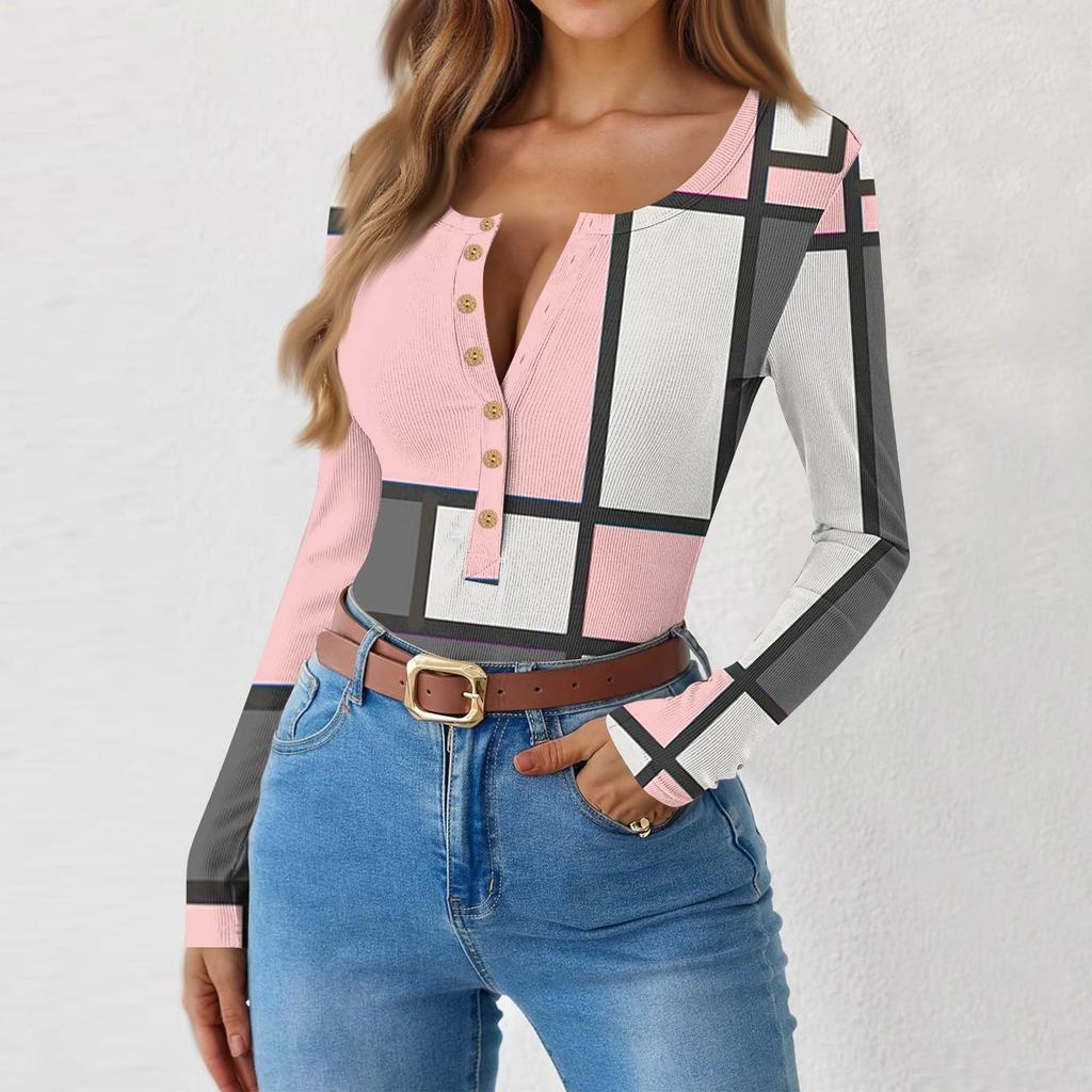 Women's Slim Bottom T-shirt Fashion Casual Gradient Printing Round Neck Pullover Long Sleeve Top