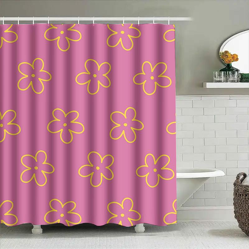 Floral Pink Shower Curtain Decorative Bathroom Liner for Bathtub or Kids Bathing Area Water-Resistant Fabric with Rings for Easy