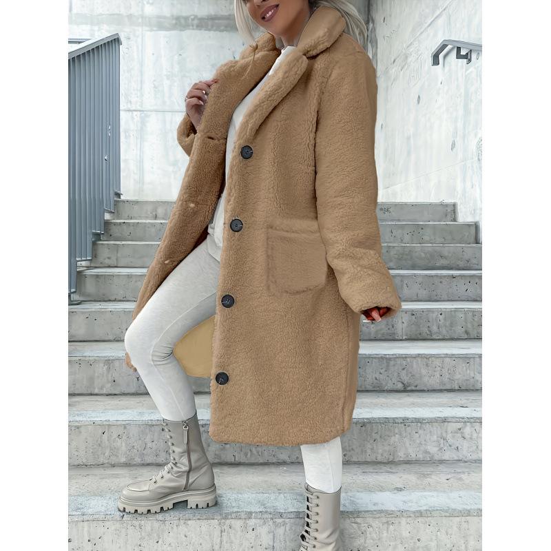 Abrigo de felpa para mujer de manga larga con cuello vuelto para otoño/invierno 2024