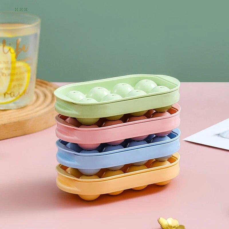 8 Girds Ice Cube Trays for Freezer Mini Ice Ball Maker Mold Circle Round Ice Cube Mold with Lid Making Household Kitchen Tools