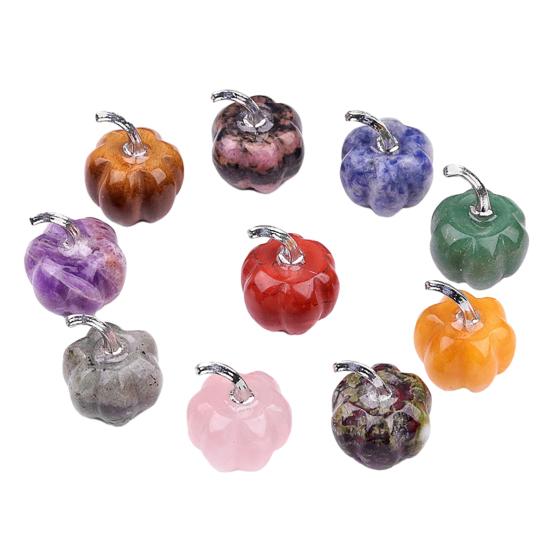 Natural Stone Pumpkin Figurine Mini Carved Gemstone Pumpkin Statue Healing Stones Ornaments for Fall Harvest Thanksgiving Halloween Home Decor