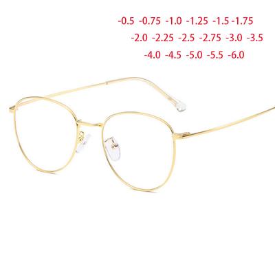 Classic Round Women'S Metal Frame Optical Glasses Anti Blue Light Computer Oval Eyeglasses Diopter 0 -1.0 -2.0 To -6.0
