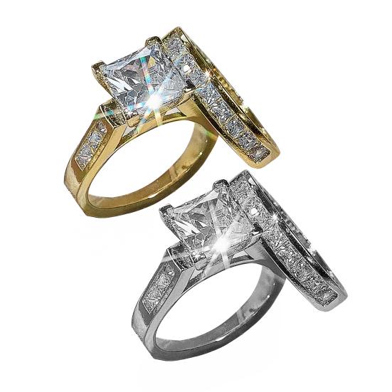 2Pcs/Set Women Ring Set Zinc Alloy Metal Rings with Rhinestones Claw Bezel Setting Classic