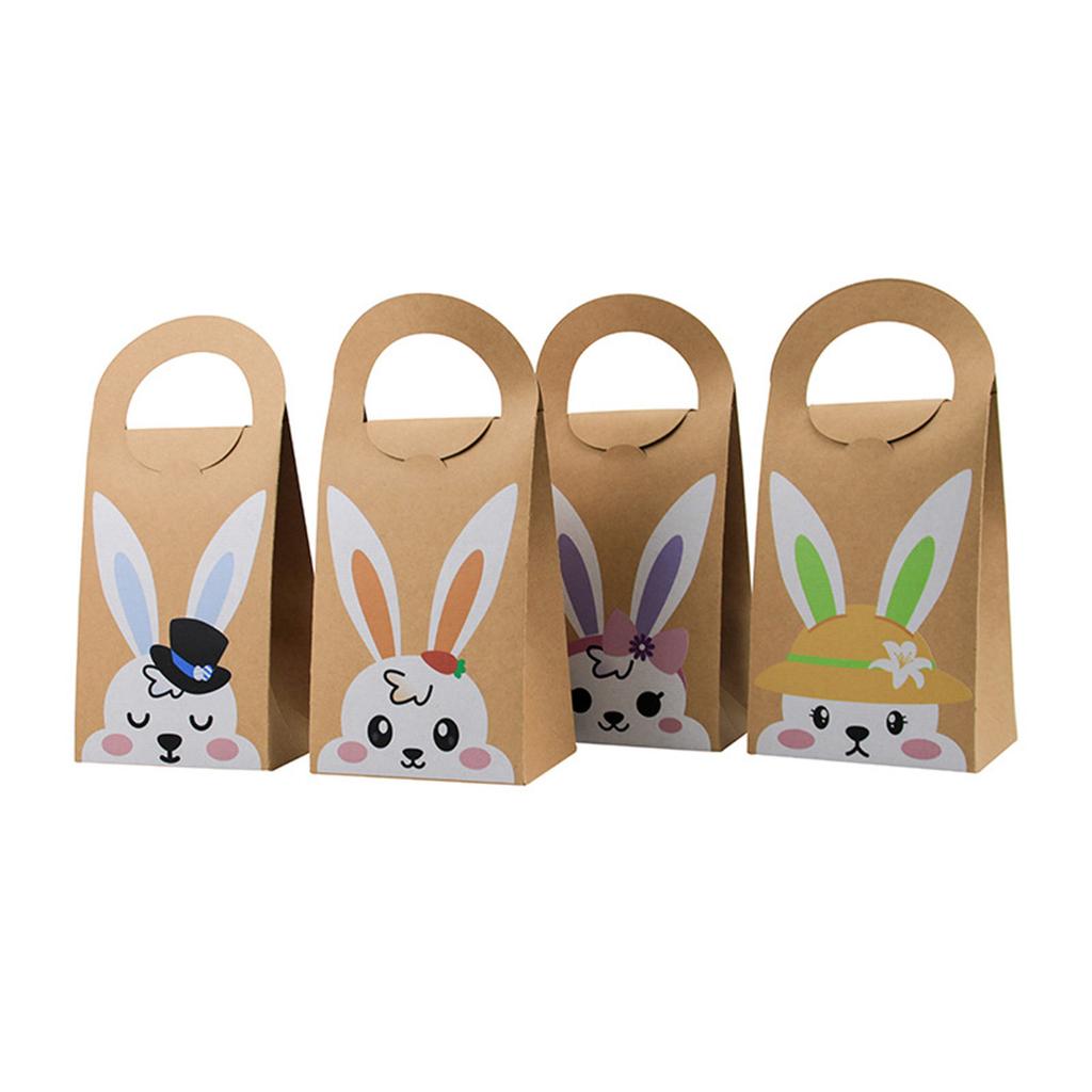 Pack of 10 Easters Sturdy Paper Gifts Bags with Rabbit Designs Portable for Party Supplies and Holiday Decorations