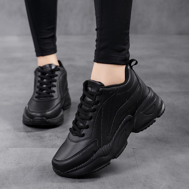 Winter black women's shoes velvet warm cotton shoes women's leather waterproof casual shoes lightweight non-slip thick-soled dad shoes tide