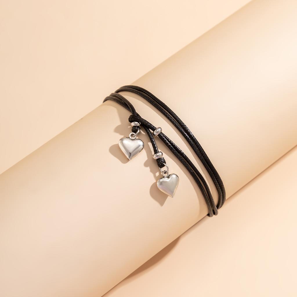 Personalized Pull Rope Wax Thread Multi-Layer Foot Decoration, Creative Niche Star And Moon Peach Heart Pendant Anklet