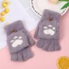 Thicken Cat Paw Gloves Soft Warm Plush Mittens Cartoon Style Half Finger Gloves  Adults