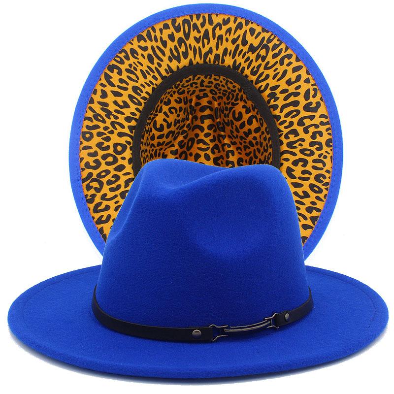 Fashion leopard print belt flat brim top hat autumn and winter British men and women double-sided color matching ethnic style jazz hat Wish