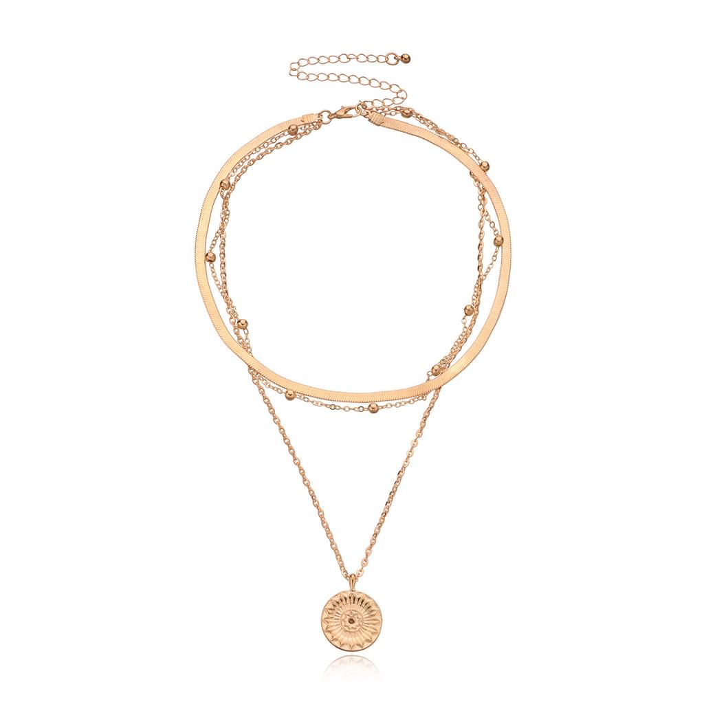 European and American Jewelry Versatile Round Tag Necklace Women's Personality Simple Multi-layer Round Bead Chain Necklace