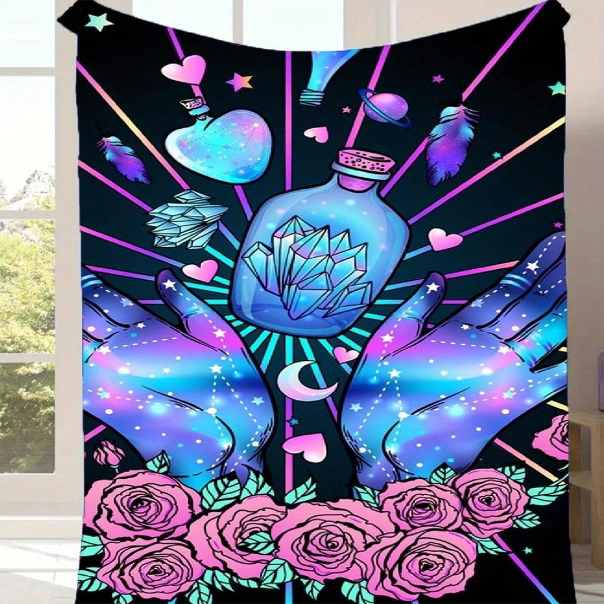 

1pc Hand And Beautiful Flowers Pattern Blanket,Soft And Comfortable Blanket, Travel Sofa Bed, Office Home Decor, Birthday Gift Blanket, Boys, Girls 130cmx150cm