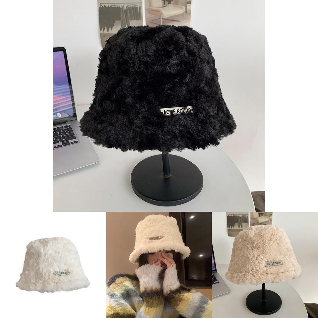 Cozy Warm Lambswool Bucket Hat For Women Trendy Winter Style White Hat