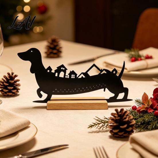 Magnetic Advent Calendar 24‑Day Christmas Countdown Dachshund Decor Metal Silhouette Ornament Funny Tabletop Decoration with Wooden Base Holiday