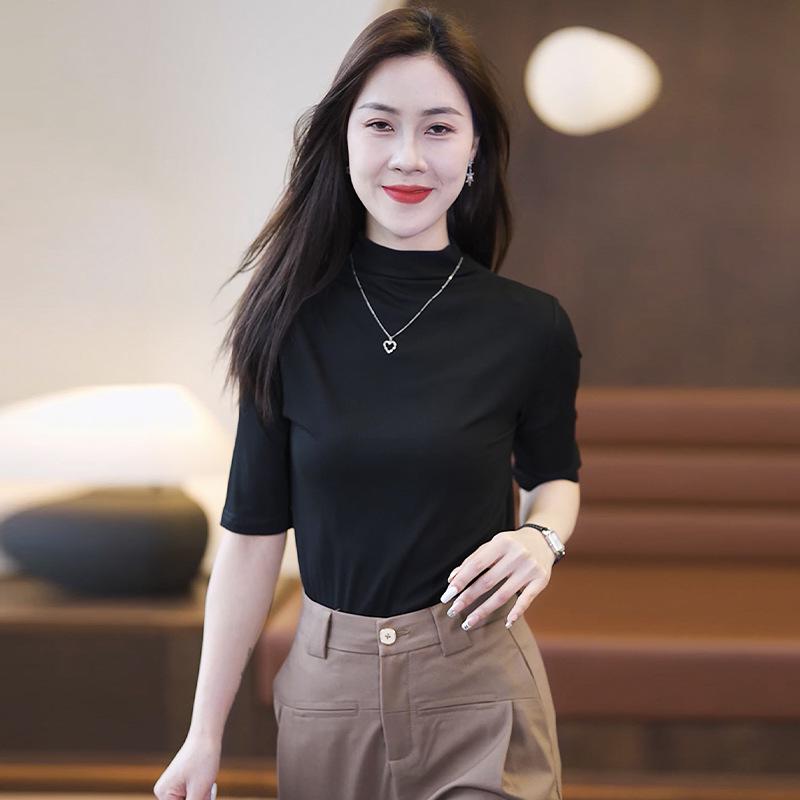 Modal Mid-Sleeve Women's Shirt - 2025 Spring/Summer Style, Five-Seven Sleeve Top, Casual T-Shirt.