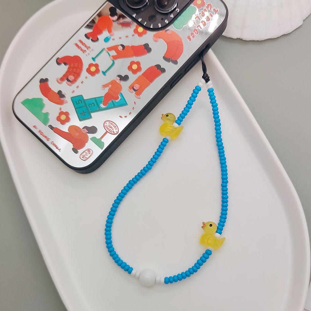 Colorful Beaded Duck Charm Phone Lanyard – Cute Glass Beads Chain for Women