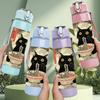 1PC Black Cat Old Book Art Print 750ml Color Plastic Sports Water Bottle Leakproof Flip Straw Lid Suitable for Sports Office Home Use