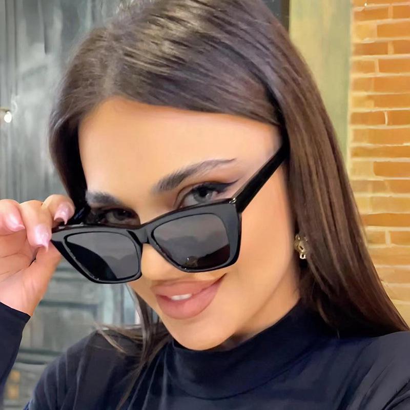 Glossy Black Minimalist Square Sunglasses - No Makeup Look for Women, Trendy Ins Style