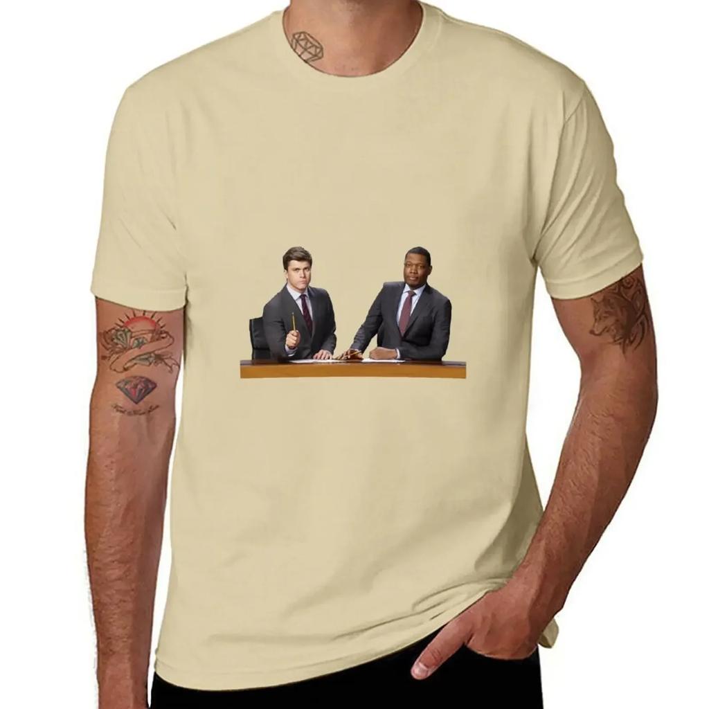 SNL Michael Che Colin Jost Weekend Update Promo T-Shirt Kawaii Clothes Tees Shirts Graphic Tees Men's Cotton T-shirt