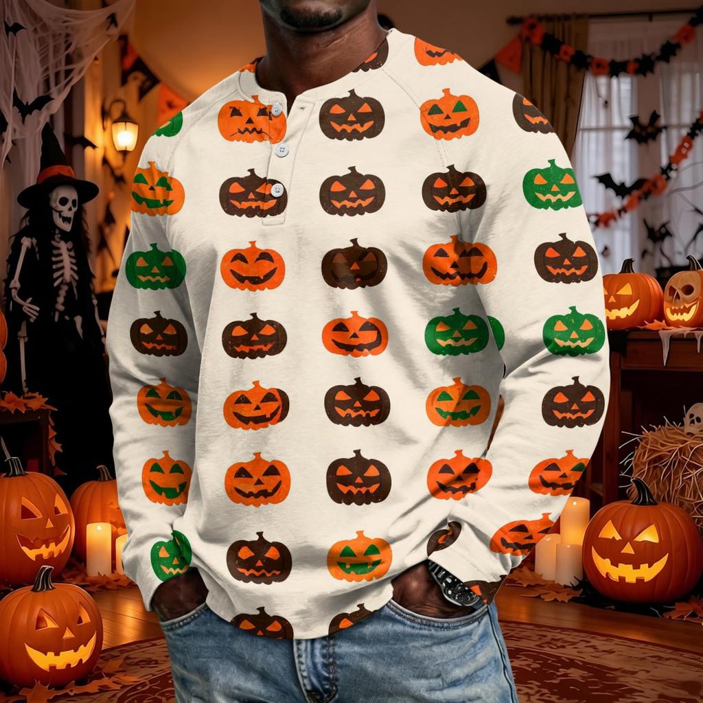Men's Long Sleeve Shirt Loose Fit Casual Top for Halloween and Everyday Wear