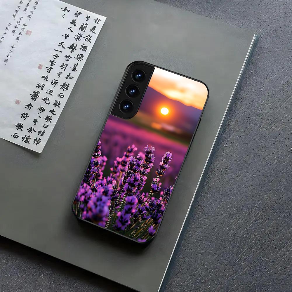 Purple Lavender Flowers Phone Case For Samsung S24, S25 22,30,Note20,Ultra,Lite,Ultra5G,Plus,FE Black Cover