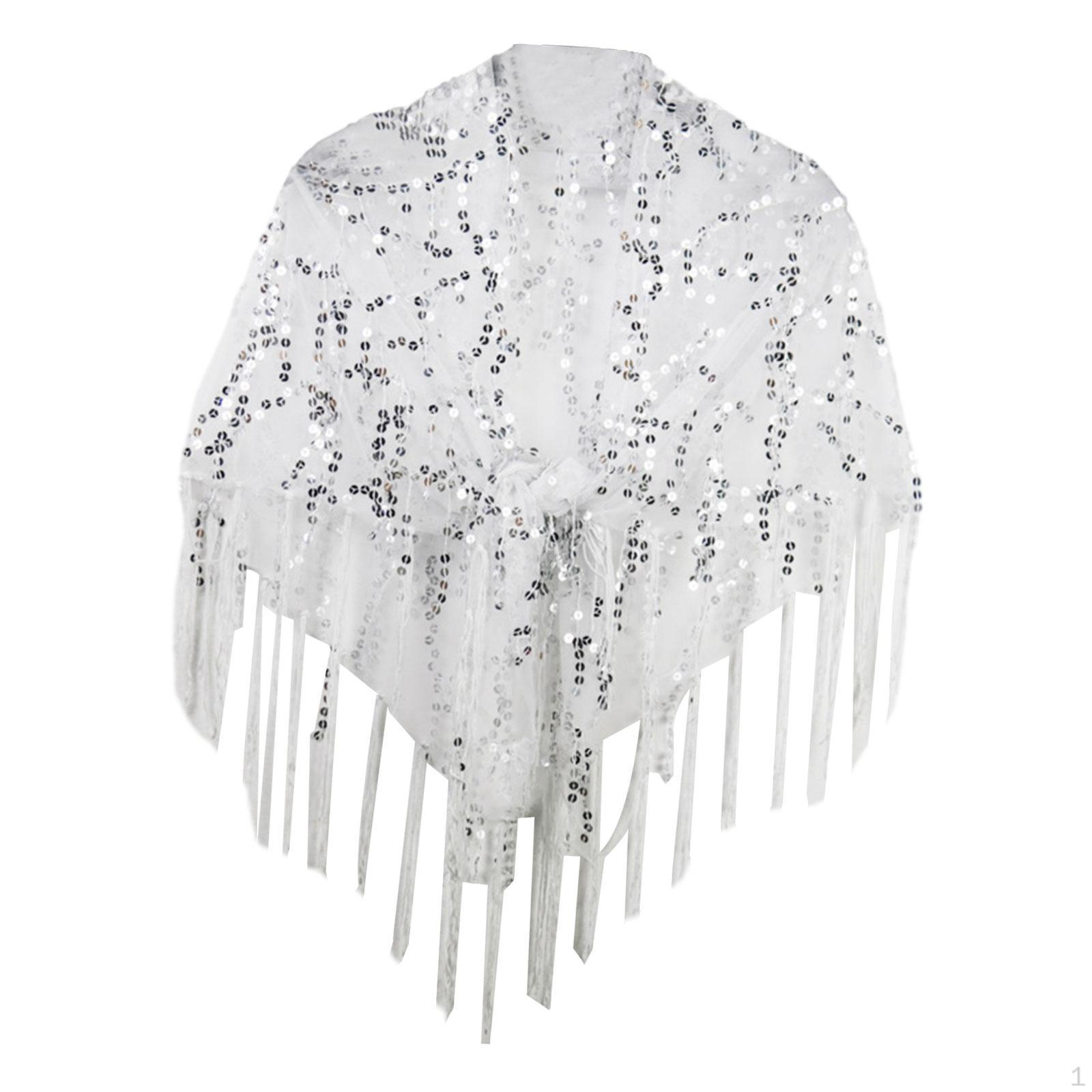 

Elegant Sequin Embellished Shawl for Special Occasions White Silver