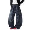 Unisex Retro Star Design Frayed Edge Wide Leg Jeans