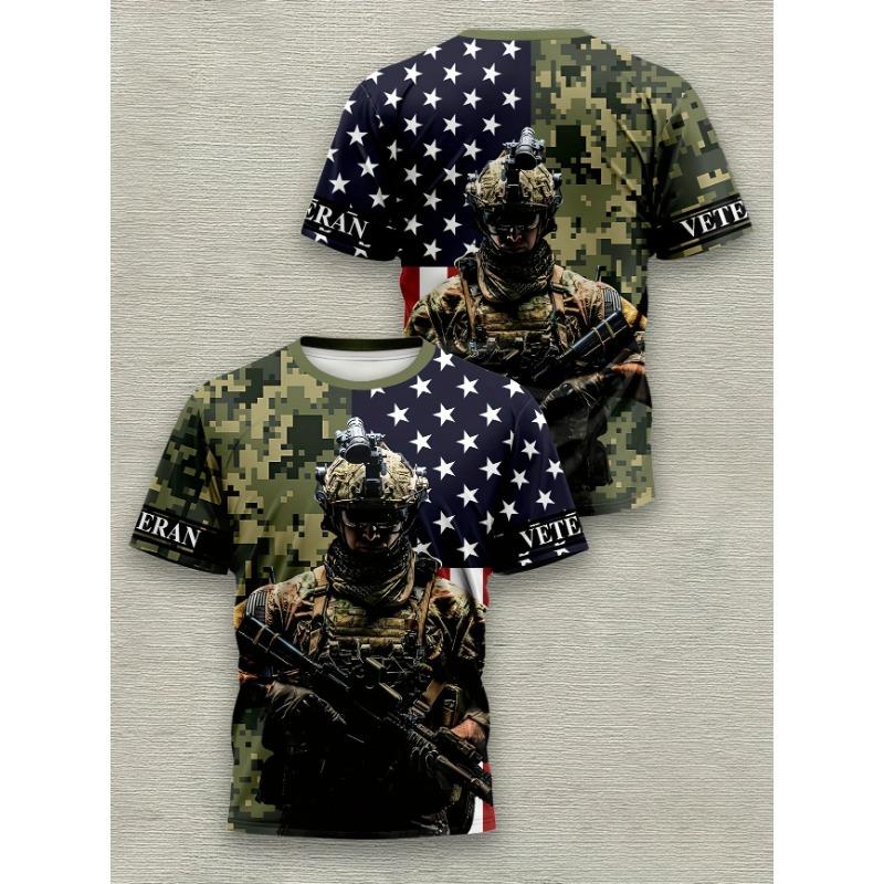 US Militär 3D Gedrucktes T-Shirt Sommer Lässig Schnelltrocknend Kurzärmliges Sporttop Herren T-Shirts