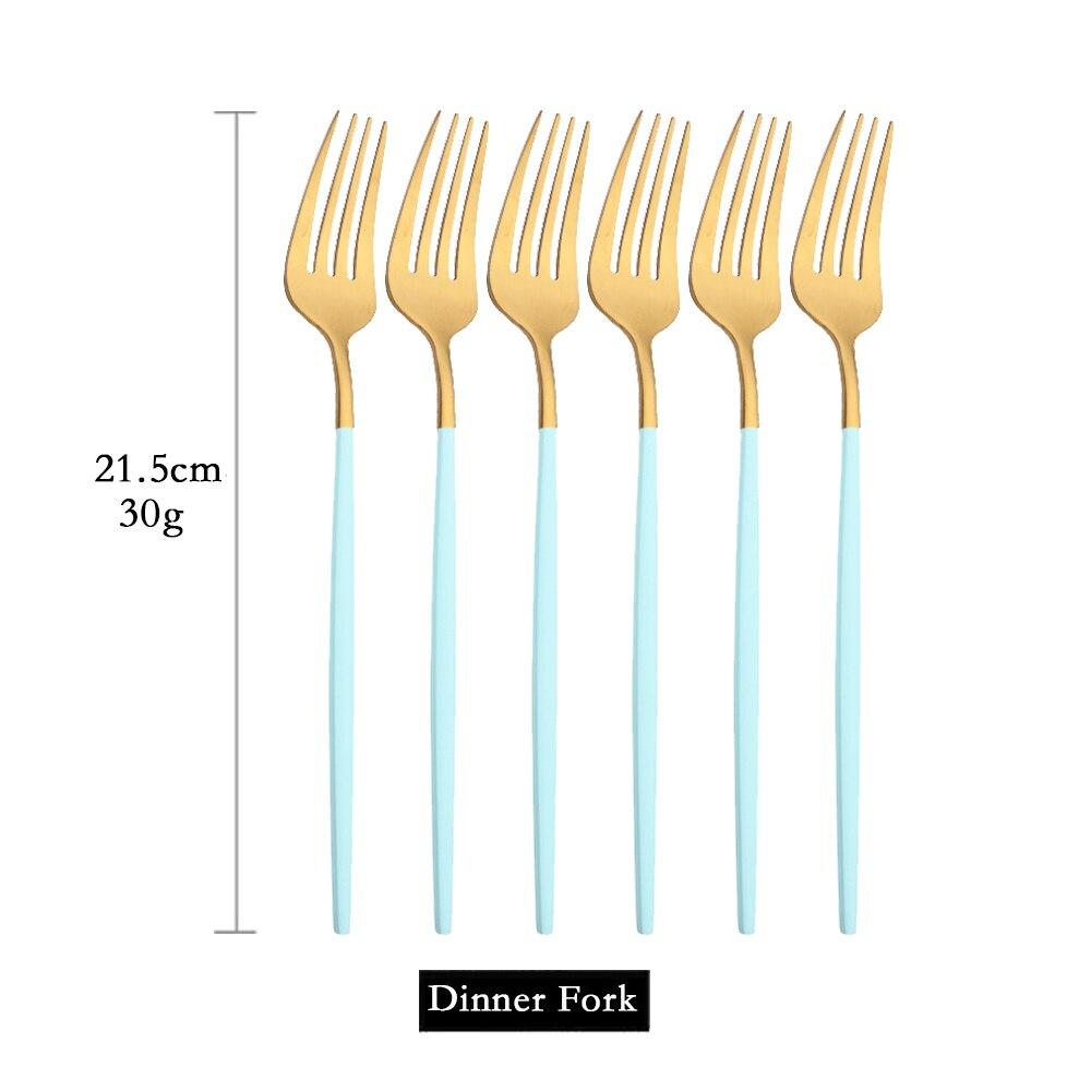 6pcs Dinnerware Matte Mint Green Gold Stainless Steel Flatware Knife Dessert Fork Spoon Party Home Kitchen Tableware Silverware Set