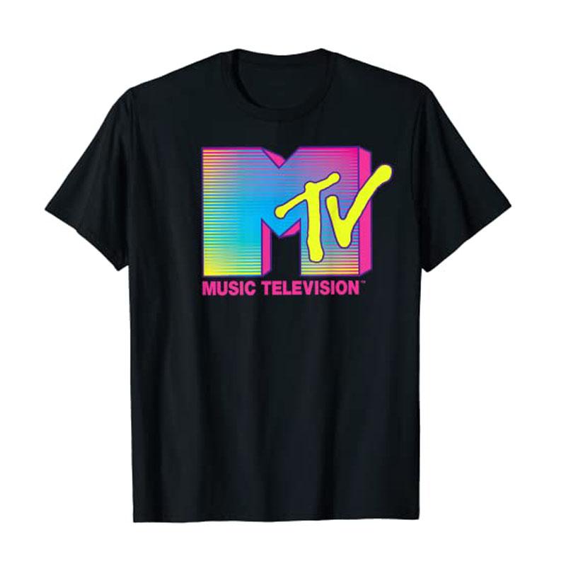 MTV Logo Fluorescent Colors Graphic T-Shirt Customized Products Men Clothing Letters Printed Short Sleeve Tee Tops S разноцветный