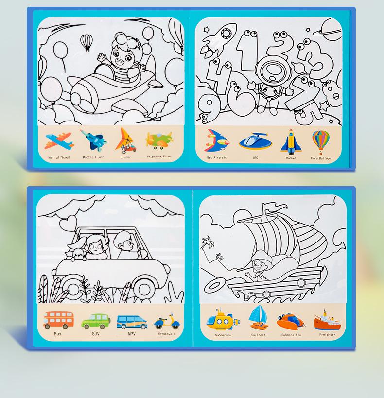 Children's Reusable Graffiti Quiet Book: Animals & Transportation Educational Toy for Toddlers