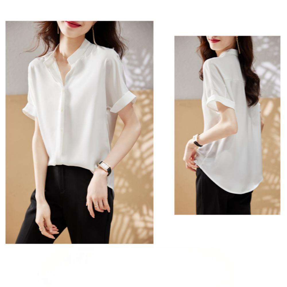GMXIA Women's Summer Simple Commuter V-neck Shirt Female Temperament Loose Thin Versatile Chiffon Blouse