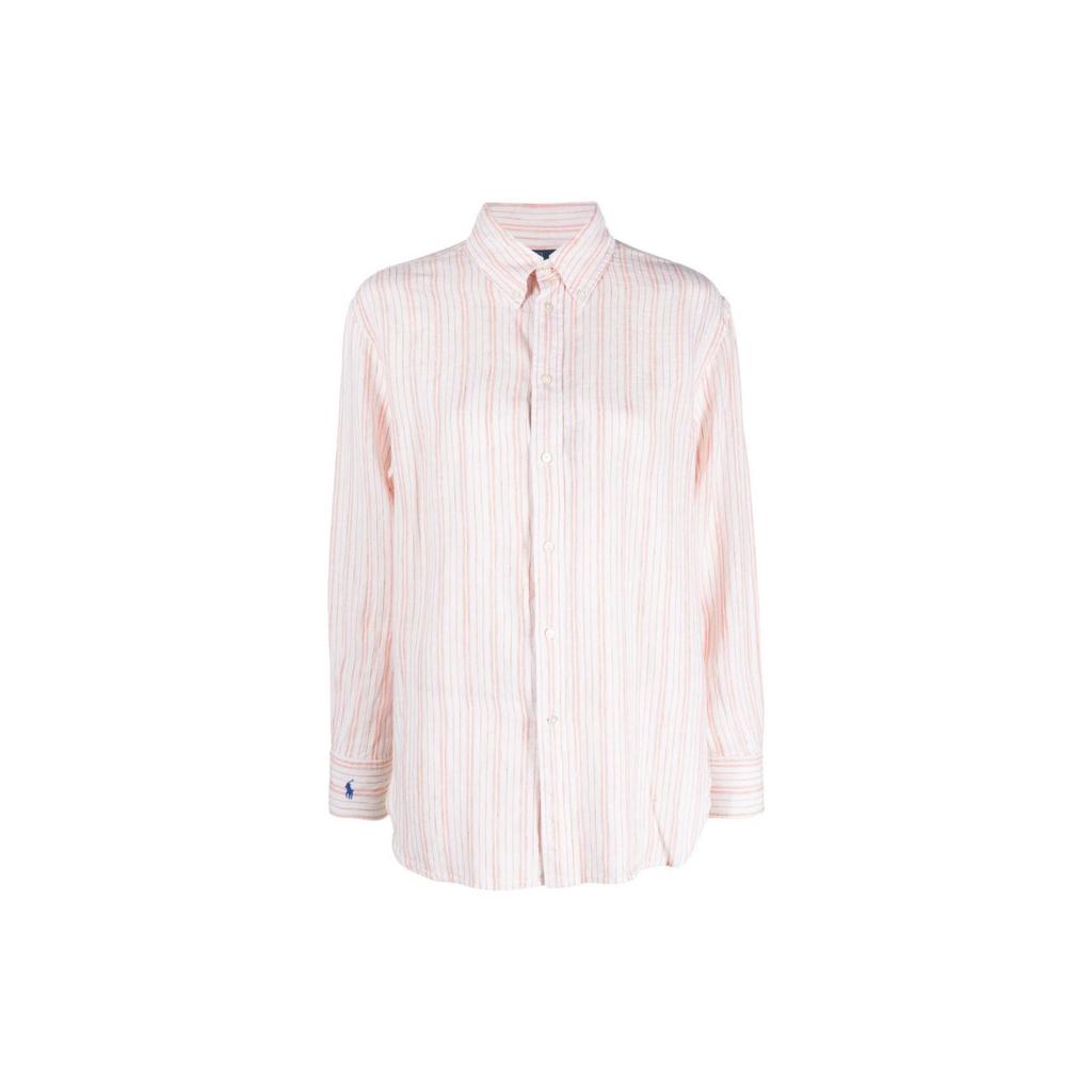 Polo Ralph Lauren Ss23 Striped Polo Collar Single-Breasted Long Sleeve Shirt Women Shirts Pink 211892393-002