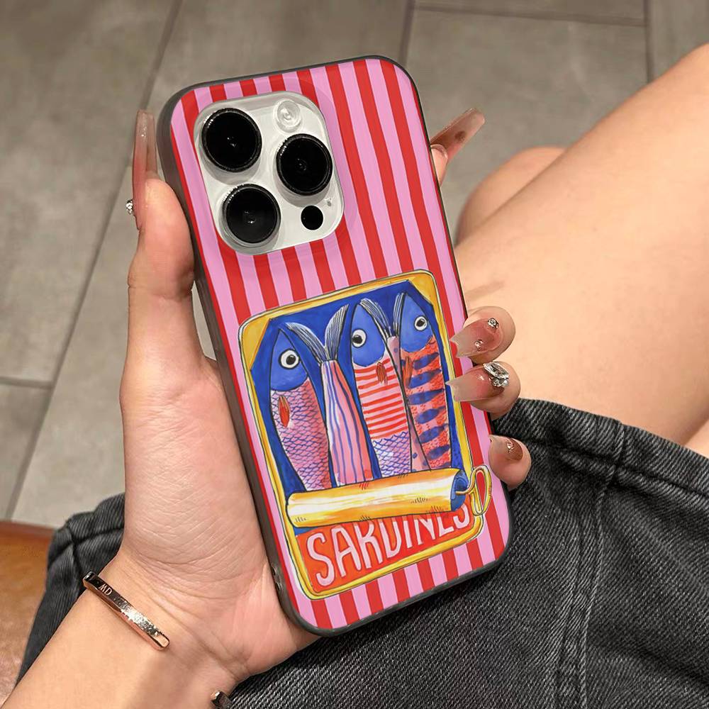Sardines Fish Phone Case For IPhone 11 12 13 14 15 16 17 Pro Max PLUS Pro Wave Corrugated Silicone Case