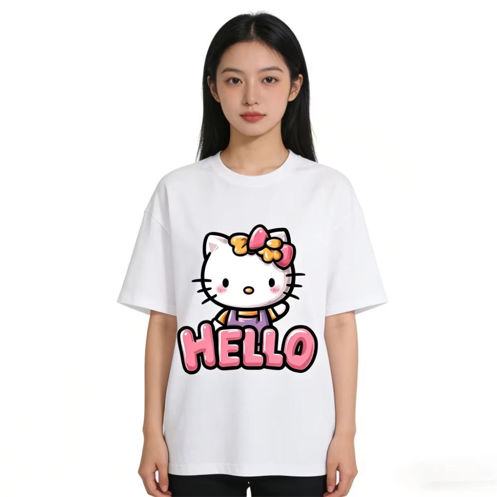 2026 New Summer Cute HelloKitty TShirts Soft Cotton Short Sleeve Tees for Parents Kids Breathable Casual Daily Outfit Tops
