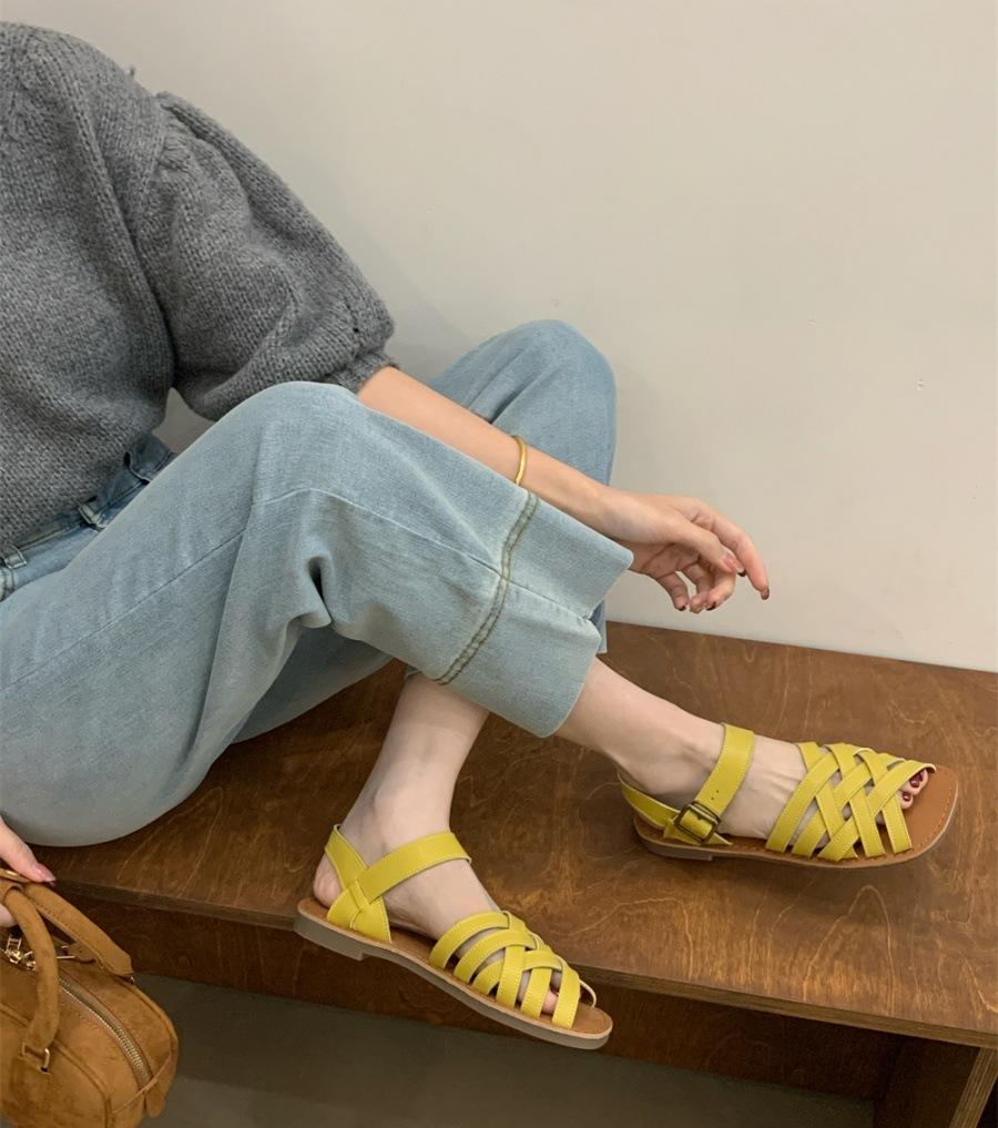 2025 Smart Leather Sandals Black Grey Brown Lemon Yellow 35-40