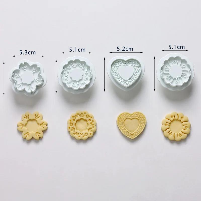 New Jam Sandwich Flowers Cookie Cutter 3D Christmas Biscuit Mould Pressable Fondant Stamp New Year Cake Decor Baking Supplies